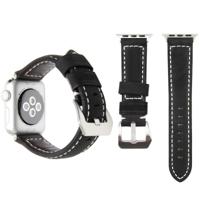 Echte lederen pols horloge Band met roestvrij stalen gesp voor Apple Watch serie 3 & 2 & 1 38mm (mat zwart) - thumbnail