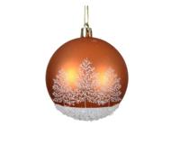 Kerstbal 8 cm koper met sneeuw - thumbnail