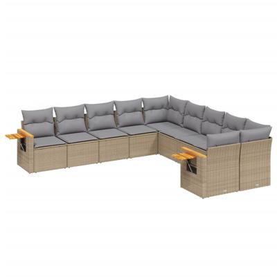 11-delige Tuinset met kussens poly rattan beige