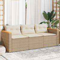 Tuinbank 3-zits met kussens poly rattan beige - thumbnail