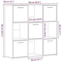 Boekenkast 90x28x90 cm bewerkt hout zwart eikenkleur - thumbnail