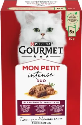 GOURMET Mon Petit Intense vlees met Rund, Kalf, Lam kattenvoer nat 6x50gr