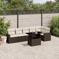 7-delige Loungeset met kussens poly rattan bruin - thumbnail