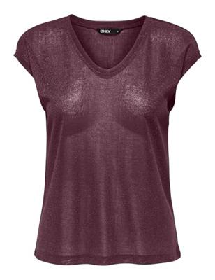 Only Onlsilvery S/s V Neck Lurex Top Jrs Noos T-shirts Burgundy