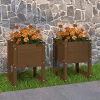 VidaXL Plantenbakken 2 st 40x40x52,5 cm massief grenenhout honingbruin - thumbnail