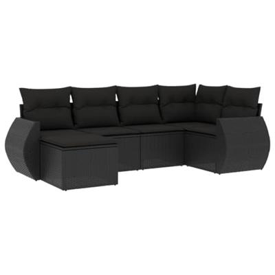 6-delige Loungeset met kussens poly rattan zwart 6-delige Loungeset met kussens poly rattan zwart