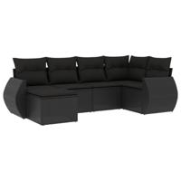 6-delige Loungeset met kussens poly rattan zwart - thumbnail