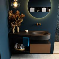 MONDIAZ RIVA 120cm badmeubel onderkast / planchet kleur Rust met 1 lade. Wastafel DULCET rechts 0 kraangaten kleur Urban. - thumbnail