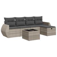 6-delige Loungeset met kussens poly rattan lichtgrijs - thumbnail