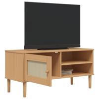 Tv-meubel SENJA 106x40x49 cm rattan massief grenenhout bruin - thumbnail