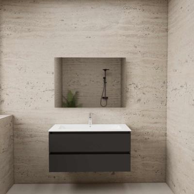 ACTIE BWS Badmeubel | Paris | Antraciet 100 cm | Hoogglans Wit Wastafel | 1 of 2 Kraangaten