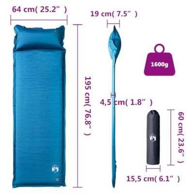 VidaXL Kampeermatras met kussen zelfopblazend 1-persoons turquoise VidaXL Kampeermatras met kussen zelfopblazend 1-persoons turquoise