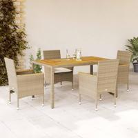 5-delige Tuinset met kussens poly rattan en acaciahout beige - thumbnail
