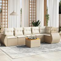7-delige Loungeset met kussens poly rattan beige - thumbnail