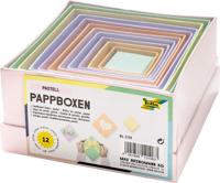Folia dozen voor decoratie, vierkant, uit karton, pak van 12 stuks in geassorteerde maten, pastelkleuren - thumbnail