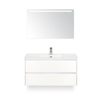 Dante Badmeubelset 100 cm - Wit Hoogglans - Keramische Wastafel Wit Cover - met Sence Spiegel