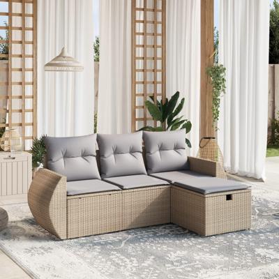 4-delige Loungeset met kussens poly rattan gemengd beige