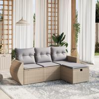 4-delige Loungeset met kussens poly rattan gemengd beige - thumbnail