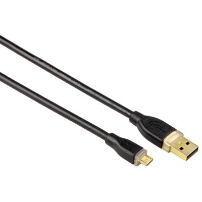 Hama 75078419 kabel, USB 2.0, standaard A-stekker op micro-B-stekker, vergulde contacten, 1,8 m, zwart