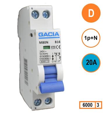 GACIA M80N-D20 installatieautomaat 1p+n D20 6kA (18mm)