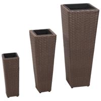VidaXL Plantenbakken verhoogd 3 st poly rattan bruin - thumbnail