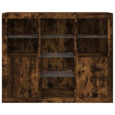 Dressoirs met LED-verlichting 3 st bewerkt hout gerookt eiken