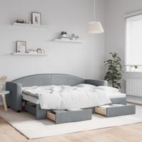 Slaapbank met onderschuifbed en lades 80x200 cm stof lichtgrijs - thumbnail
