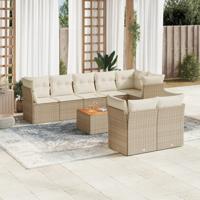 9-delige Loungeset met kussens poly rattan beige - thumbnail