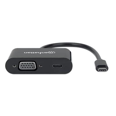 Manhattan USB-C naar USB-C (met power delivery) en VGA-converterkabel, 1080p, 5Gbps (USB 3.2 Gen1 aka USB 3.0), Thunderbolt 3 compatibel, 19,5 cm, stekker op bus, zwart, box