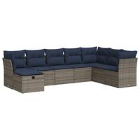 9-delige Loungeset met kussens poly rattan grijs - thumbnail