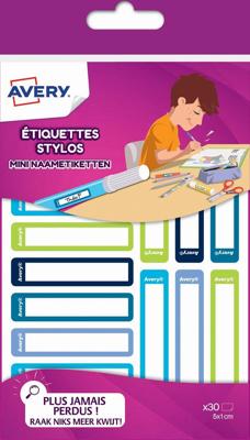 Avery Family mini naametiketten, ft 5 x 1 cm, blauw/groen, ophangbare etui met 30 etiketten Avery Family mini naametiketten, ft 5 x 1 cm, blauw/groen, ophangbare etui met 30 etiketten