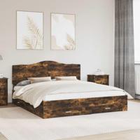 Bedframe met hoofdeinde Gerookt eiken 200 x 200 cm Bewerkt hout - thumbnail