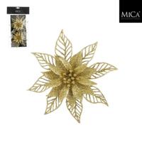 Mica Decorations Clip Poinsettia 2x16 cm 2 Stuks Goud - thumbnail