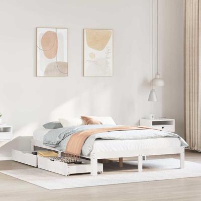 Bedframe met lades massief grenenhout wit 150x200 cm