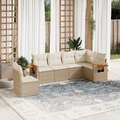 6-delige Loungeset met kussens poly rattan beige - thumbnail