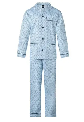 Katoenen heren pyjama met knoopsluiting - Blauw - Katoenen doorknoop pyjama lange mouw