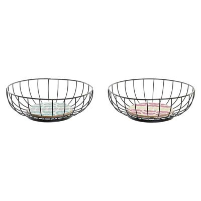 Fruitschaal DKD Home Decor Blauw Turkoois Metaal Hout MDF 28 x 28 x 11 cm (2 Stuks)