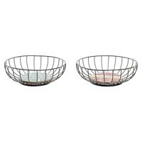 Fruitschaal DKD Home Decor Blauw Turkoois Metaal Hout MDF 28 x 28 x 11 cm (2 Stuks) - thumbnail