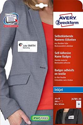 Avery-Zweckform J4785-20 Naamplaatje Kennzeichnungsetiketten (b x h) 80 mm x 50 mm 200 stuk(s)