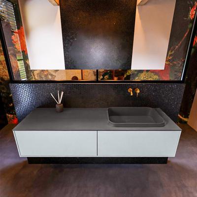 Badkamermeubelset Mondiaz Erin 150 cm met 2 Lades met RIDGE Wastafel Rechts Dark grey Zonder Kraangaten Greeploos Mat Clay