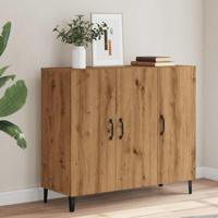 Dressoir 90x34x80 cm bewerkt hout artisanaal eikenkleur - thumbnail