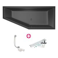 Ruimtebesparend bad Xenz Society compact | Rechts | 170x75 cm | Incl.Badafvoer | Met overloop | Acryl | Zwart mat - thumbnail
