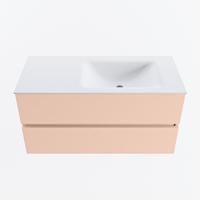MONDIAZ VICA 100cm badmeubel onderkast Rosee 2 lades. Wastafel CLOUD rechts zonder kraangat, kleur Talc. - thumbnail