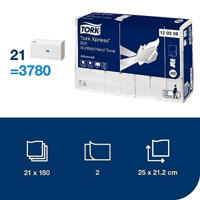 Tork Xpress Advanced handdoek 2-laags, systeem H2, wit, ft 25,5x21,2 cm, pak van 21 stuks