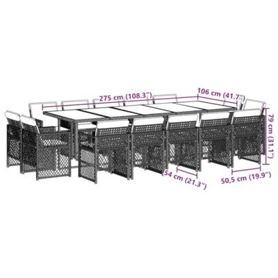 15-delige Tuinset met kussens poly rattan bruin