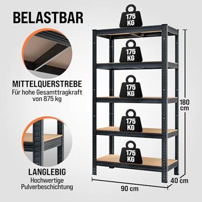 Stellingkast boutloos Zwart 180x90x40cm tot 875kg