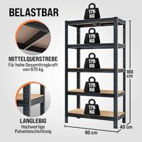 Stellingkast boutloos Zwart 180x90x40cm tot 875kg - thumbnail