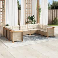 9-delige Loungeset met kussens poly rattan beige - thumbnail