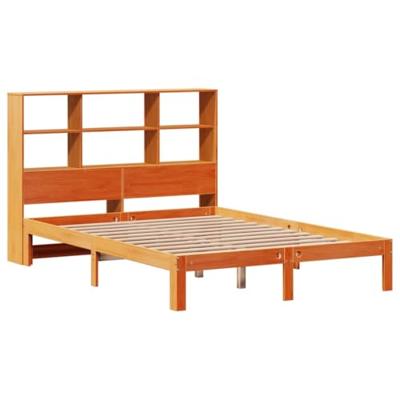 Bed met boekenkast zonder matras grenenhout wasbruin 120x190 cm