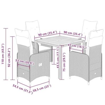5-delige Bistroset met kussens poly rattan grijs